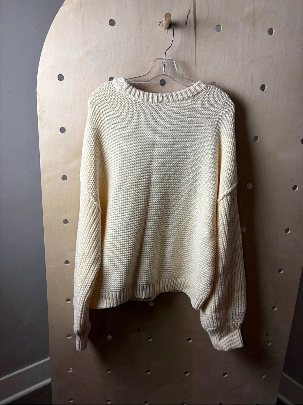 Free People Dream Cable Crewneck Sweater in Creamy Ivory Large